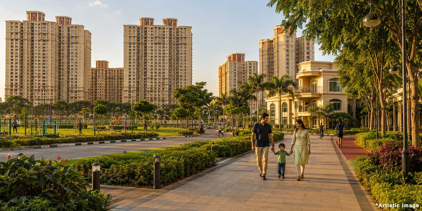 Family enjoying green open spaces at Hiranandani Parks, Oragadam
