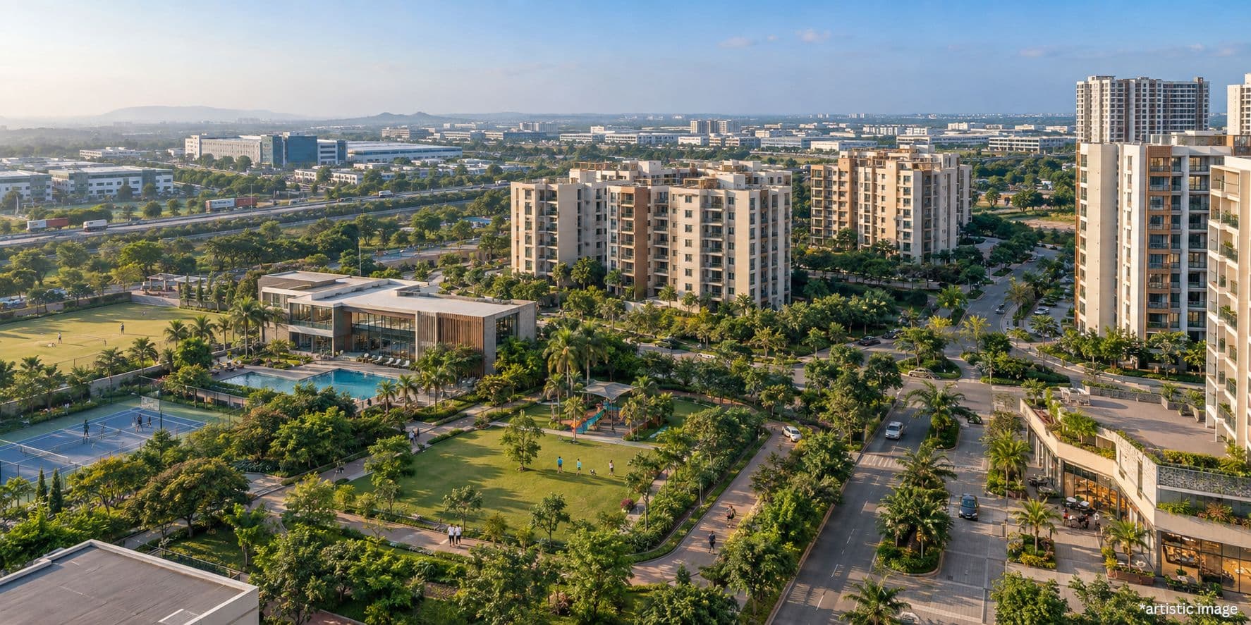 Aerial view of integrated township living at Hiranandani Parks, Oragadam